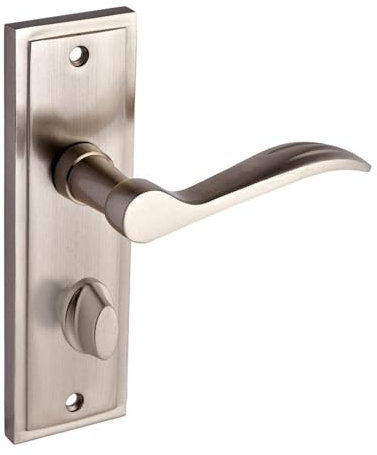 Designer Levers - Berkeley Modern Design Lever Door Handle - 1 Pair - Satin Nickel - Bathroom Door Handle - with Thumbturn