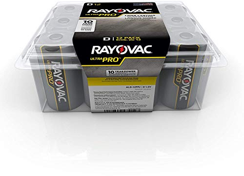 Rayovac Batteries ALD-12PPJ UltraPro Lot de 12 piles alcalines industrielles, taille D, standard, noir