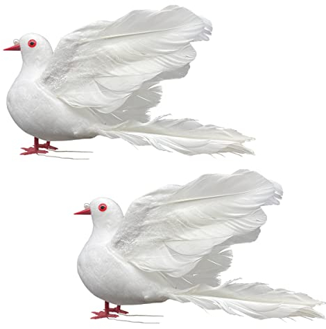 LWINGFLYER 2 Stück Weiße Tauben Dekoration Leicht und Realistisch mit Praktischem Clip-Design Einfach zu Befestigen Geeignet für Hochzeitsdekoration Oder Party-Arrangement