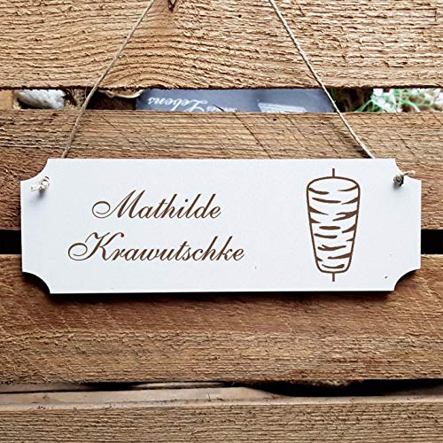 Schild « Döner » Türschild mit persönlicher Wunschgravur und Motiv - Größe ca. 20 x 6,7 x 0,5 cm - Shabby Dekoration Namensschild Name - Kebab Imbiss Bistro