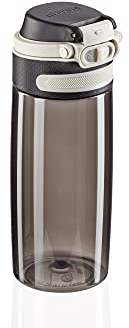 Leifheit Tritanflasche Flip 550ml, 100% dichte Sportflasche, Öffnen mit einer Hand, leichte und bruchsichere Trinkflasche mit Filter für Fruchteinsatz, nachhaltige Wasserflasche, BPA frei, schwarz, 17.5 x 17.5 x 24.5 cm