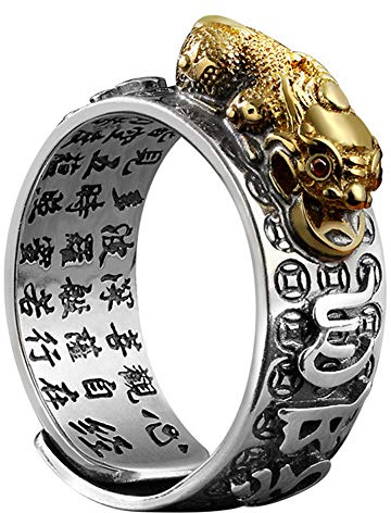 JAJAFOOK Ring aus 990er-Sterlingsilber, Feng-Shui-Pixiu-Mani-Amulett, Glücksbringer, buddhistischer Schmuck, verstellbarer Ring