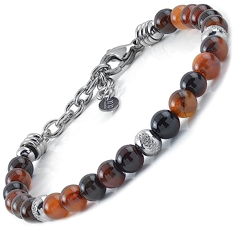 10:10 Edelstahlarmband und 6 mm natürliche Blutachatsteine, Armband für Männer und Frauen. Verstellbares Armband Made in Italy…