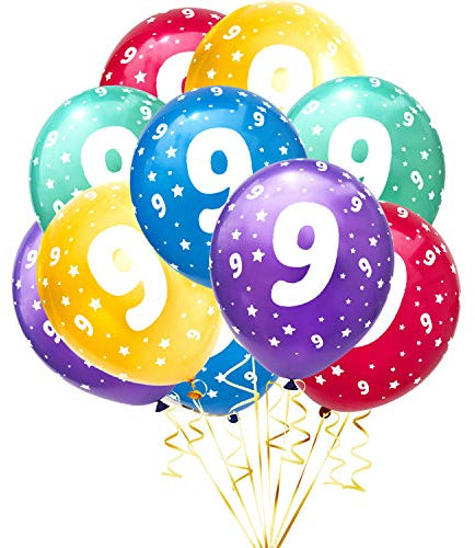 Oblique Unique® 10 Luftballons mit Zahlen Happy Birthday für Kinder Geburtstag Feier Party Deko Geburtstagsdeko Ballons Bunt (Nr. 9)