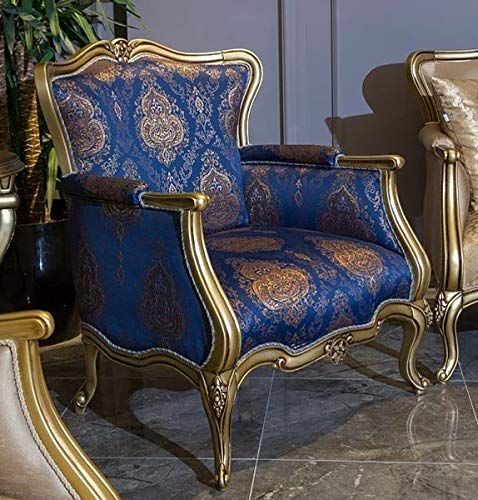 Casa Padrino Luxus Barock Sessel Blau/Gold 90 x 74 x H. 106 cm - Wohnzimmer Sessel mit elegantem Muster - Barock Wohnzimmer Möbel