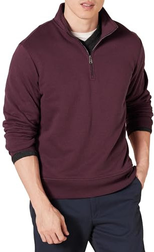 Amazon Essentials Felpa in Pile A Maniche Lunghe con Zip Corta Uomo, Bordeaux, L