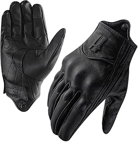 Harssidanzar Womens Full Finger Goatskin Leather Touchscreen Motorcycle Gloves GL016, Black,Size XL