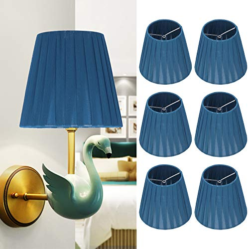 Alvinlite 6 Pack Lampenschirm Tischlampe, Stoff Nachttisch Lampenschirm, Clip On Wandleuchte Kristall Kronleuchter Lampenschirme, Blau, 13cm hoch - 9-14cm breit