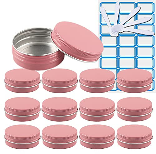 ZEOABSY 20 Pièces 30 ML Vide Rose Pots en Aluminium Cosmétiques Pot Canettes Bocaux Conteneurs 30ml for Fait Main Bougies Crème Baume Voyage, 5X cuillère, 1x Étiquettes