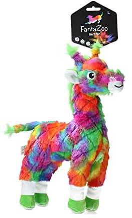 FantaZoo Giraffe - Buntes und recyceltes Hundekuscheltier - sehr robust, weich und langlebig - geeignet für mittelgroße Hunde - L - 32 x 19 cm