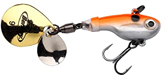 Berkley Pulse Spintail Leurre Hybride Jig Spinner, Équipé d'Hameçon Fusion, se lance loin et est Redoutable pour la Pêche des Carnassiers en Eau Douce, Paillettes oranges.