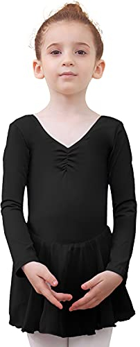 Tancefair Kinder Ballettkleidung Ballettkleid Mädchen Kurzarm Langarm Balletttrikot Tanztrikot Ballettanzug V-Ausschnitt Kostüm Trikot Baumwolle Tanzkleid mit Chiffon Rock Tütü