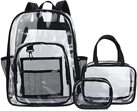 Fencelly Transparenter Rucksack, 3 Stück/Set, strapazierfähiges PVC-Schulranzen-Set, wasserdicht, durchsichtig, Arbeitstasche Studenten