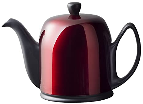 Degrenne Salam Pomme D'Amour Théière française de luxe – Théière en porcelaine avec couvercle en acier inoxydable rouge, bouilloire en céramique pour thé en vrac, infuseur amovible, capacité de 6