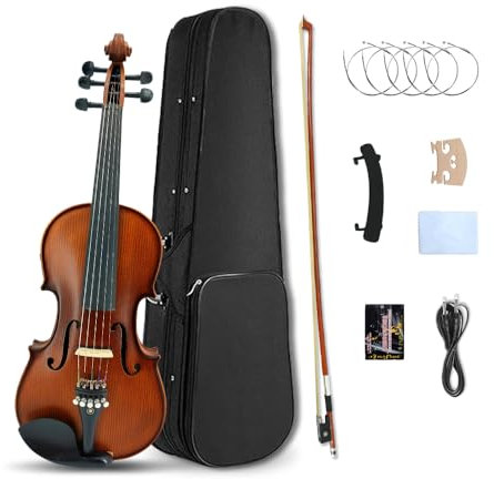 5 Corde Violino Elettrico Acero Abete Legno Acustico Violino Ebano Raccordi 4/4 Colore Blu (marrone)
