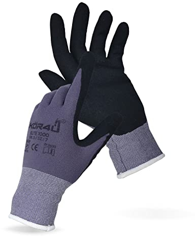 kör4u 10 Paar Arbeitshandschuhe Elite, atmungsaktiv und beschichtet, Schutzhandschuhe, Gartenhandschuhe Damen und Mechaniker Handschuhe geeignet, hochwertige Nitril-Beschichtung, ölbeständig