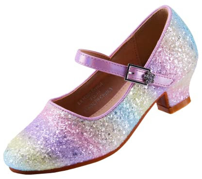 EIGHT KM Mary Jane Girls High Heel Dress Shoes Wedding Party Pumps Princess Shoes EKM7015 EKM7015 Sparkle Glitter Crystal Light Rainbow UK Big Kid Size 5