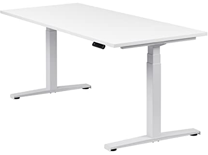 boho office® Höhenverstellbarer Schreibtisch 180 x 80 cm - Elektrisch stufenlos, inkl. Wireless Charger, Memoryfunktion, Kollisionsschutz - Basic Line Weiß inkl. Tischplatte in Weiß