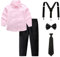 amropi Garçon Ensemble Vêtements Manches Longues Noeud Papillon Chemises Bretelles Pantalons Rose Noir, 4-5 Ans