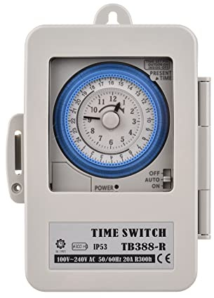 Mechanical 24 Hours Timer Switch IP53 Rating Programmable Electrical Timer Switch Box AC 100-240V 15 Minutes Interval 96 Times ON/OFF with Mounting Hole Dustproof Waterproof Cover