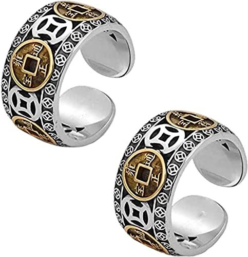 Richluck Max Force Five Emperors Coins Ring, verstellbarer Ring, fünf Kaisermünzen offen, zieht Reichtum Geld und Glücksring an, chinesischer Feng Shui Ring für Männer und Frauen, Silber