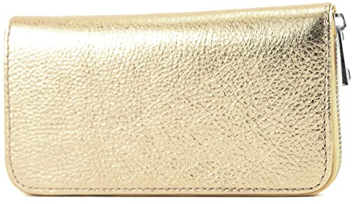 modamoda de - Silber-P02 Portefeuille pour femme en cuir véritable long, Métal doré clair, s, Format long