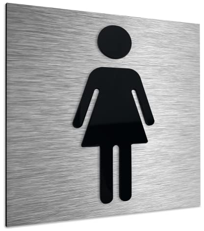 ALÚMADESIGNCO Cartel Baño Mujer - Mujeres Señal aseos - Señalética aseo Damas - Señoras Señalización De Baños - Femeninos Carteles WC, Placa Metálica/Acrílica para puerta - 120 x 120 mm
