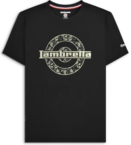 Lambretta Mens Paisley Logo Crew Neck Short Sleeve Retro T-Shirt - Black - M
