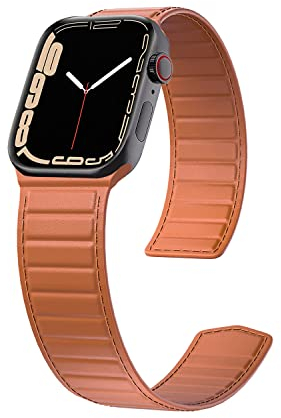 LKEITY Kompatibel mit Apple Watch Armband 49mm 45mm 41mm 44mm 42mm 40mm Schlaufe Magnet Leder Link Loop Ersatzband Uhrenarmband, Magnetisch Lederarmband für iWatch Series 8/SE/SE2/7/6/5/4...Hellbraun