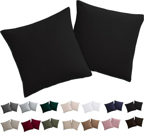 Soifox Kissenbezug 50x50 2er Set - Kopfkissenbezug 50 x 50 Schwarz 100% Mikrofaser bügelfrei & knitterfrei mit Reißverschluss