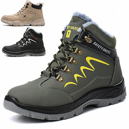 Scarpe Antinfortunistiche Invernali Leggere Uomo Donna Impermeabili Scarpe da Lavoro con Punta in Acciaio, con Calda Imbottitura, Stivali Sicurezza, Verde, EU 41