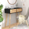 FIRBNUS Konsolentisch, Schwarz, 80 x 30 x 75 cm, Massivholz, Kiefer und Natur-Rattan, Kommode, Schlafzimmer, Tisch, Holz, Konsole aus Holz
