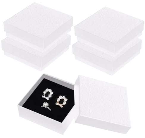 Funrelaxer 4 Pack Schmuckschachteln, Schmuckschachtel klein und stilvoll für Ringe, Ohrringe und Anhänger, Robust und umweltfreundlich in schwarzem Mattkarton Geschenkverpackung Schmuck