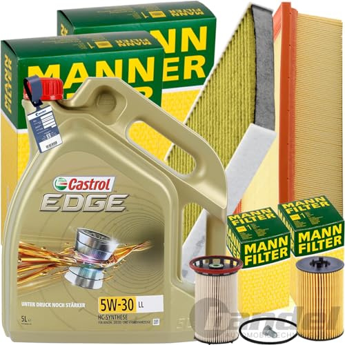 Mann Inspektionspaket+5L 5W30 Motoröl | FP26009+C30005+HU7020Z+588.670.001+MN1801+PU8028 passend für 5T Passat B8