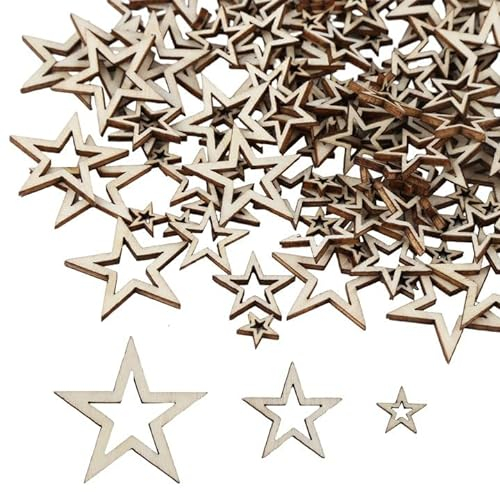 300 Stück Holzsterne Deko, Holzsterne Klein, Sterne Holz, Holzsterne Rahmen 3er Set für Weihnachten, Hochzeit, Party, DIY Handwerk, Tisch, Streuung Dekoration, 3 Größen(1/2/3cm)
