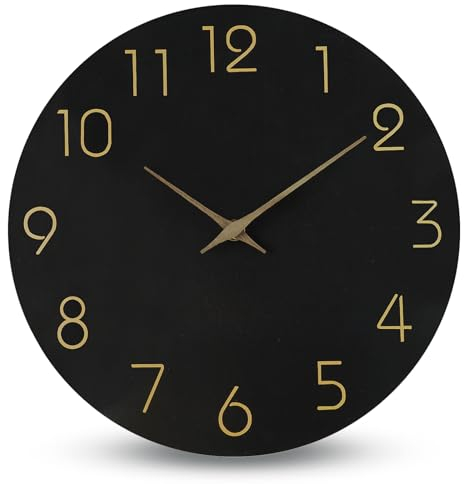 Aolso Holz Wanduhr, Ohne TickgeräUsche Lautlos, Batterie Betriebene Wanduhr, runde Holz-Wanduhr, leicht zu lesen, Wanduhr für Wohnzimmer, Schlafzimmer, Kinderzimmer, Büro, Schule (Schwarz, 30 cm)