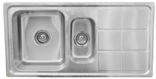 ARA CHOICE Twin 1.5 Bowl Premium Stainless Steel Reversible Double Kitchen Sink Right Hand Drainer Waste Plumbing Kit with Drainer & Inset Wastes Set