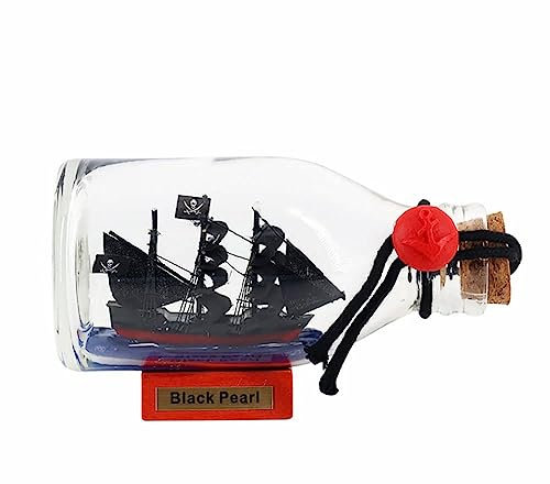 FLADO Black Pearl Ship Model, Drifting Bottle Model Craft Boat, Sailboat in A Bottle, Small Ship in A Glass Bottle Home Building Decoration (12 * 6 * 8 cm)