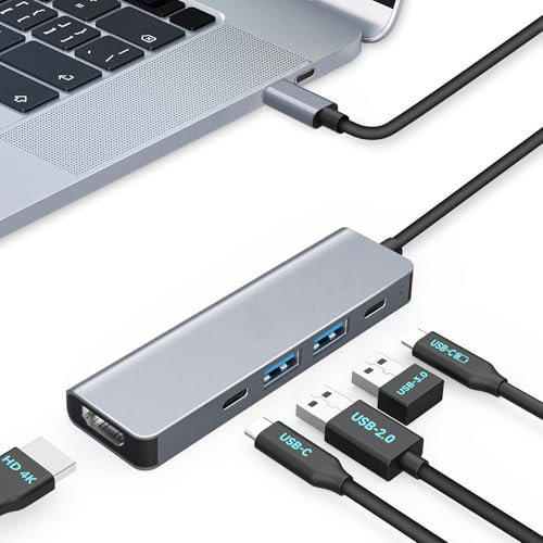 Moman Hub USB C, Adattatore Multiporta USB 5 in 1 con 100W PD, 4K@30Hz HDMI, 5Gbps USB 3.0, 2.0, USB C, Docking Station per Mouse, Tastiera, U Disk, Unità Flash, Cellulare
