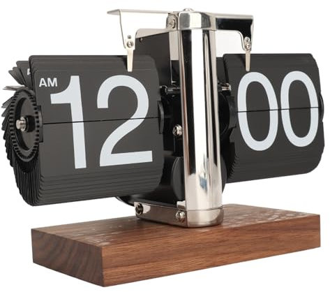 VBESTLIFE Flip-Tischuhr, Retro-Vintage-Auto-Flip-Tischuhr, Batteriebetriebene Uhr mit Großer Zahl für Heimbüro-Dekoration (Edelstahl schwarz)