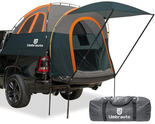 Umbrauto LKW-Bettzelt mit Markise: 6,4-6,7 Fuß PU3000 mm wasserdichte Heckklappen-Pickup-LKW-Zelte, einfacher Aufbau für 2 Personen, passend für kurzes Bett, Chevy, Dodge, Ford, GMC, Grün