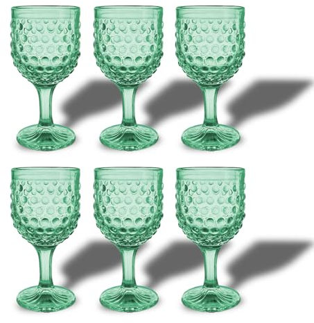 ARCA, Set 6 Calici in Vetro Colorato Cherry Blossom, Verde, 340 ml