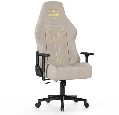bigzzia Gaming Chair-Ergonomic Gaming Chair, Height Adjustable Reclining Computer Game Chair Comfortable with 3D Armrests, Big and Tall Gaming Chair for Adults (Beige)