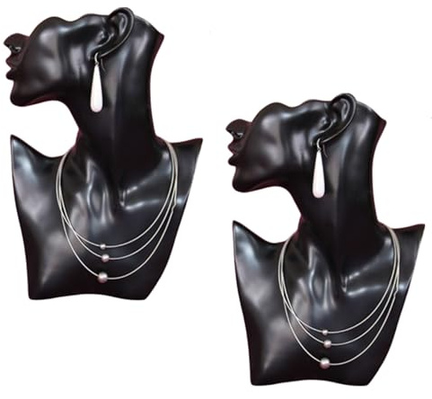 2 x Schmuckbüste schwarz | Schmuck-Mannequin Büste als Schmuckständer für Ketten, Ohrringe | Schaufensterpuppe Weiblich Kopf/Schulter für Präsentationen von Schmuck | Kettenständer Ohrring Display