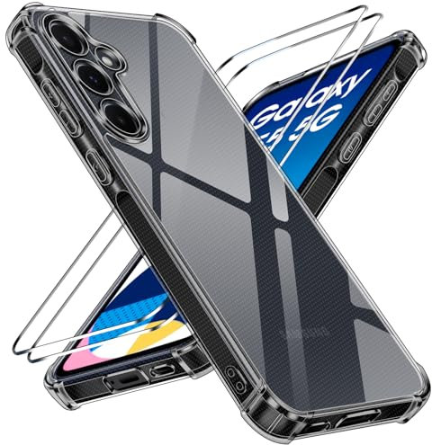 iVoler Cover per Samsung Galaxy A55 5G con 2 Pezzi Vetro Temperato (Non per Samsung A53 / A54 / A56), Custodia Trasparente per Assorbimento degli Urti con Paraurti in TPU Morbido Sottile Case (Nero)