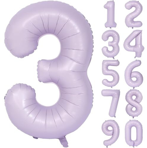 Lila Luftballon 40 Zoll Flieder Zahlenballon Groß Helles Lila Luftballon 3 Hell Lila Geburtstag Ballon lila Folienballon Zahl 3 Helium Ballon 3 Mädchen Jungen Geburtstagsdeko Jubiläum Party Deko