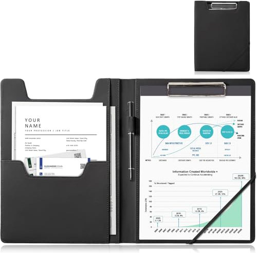 ProCase Klemmbrett A4, Portfolio Mappe Business Klemmbrett Padfolio Binder mit A4 Schreibblock, Notizblock Dokument Organizer für Interview Lebenslauf Büro Konferenz Präsentation -Schwarz