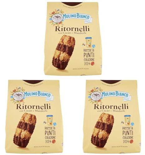 Mulino Bianco Biscotti Frollini Ritornelli con Cacao e Mandorle, Senza Olio di Palma, Colazione Ricca di Gusto, 700 g (Confezione da 3)