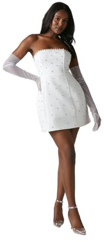 Coast Hotfix Diamante Bandeau Bridal Mini Dress, 14, Ivory