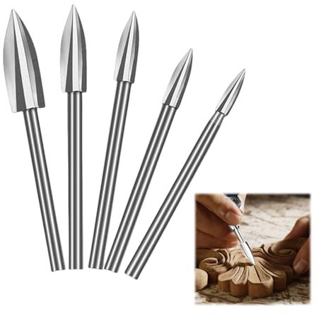 SIGANDG Gravierbohrer Holz Holzschnitzwerkzeug 5 Stück HSS Gravierwerkzeug mit 3mm Schaft für Rotationswerkzeuge für Holz Gravieren, Schnitzen, Bohren, Skulptur Passend